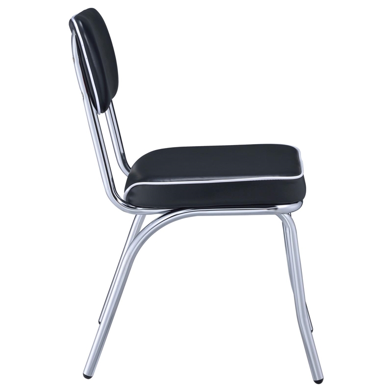 Pemberly Row Set of 2 Upholstered Chrome Frame Dining Side Chairs in Black