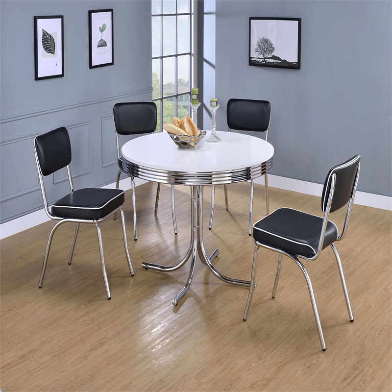 Pemberly Row Set of 2 Upholstered Chrome Frame Dining Side Chairs in Black