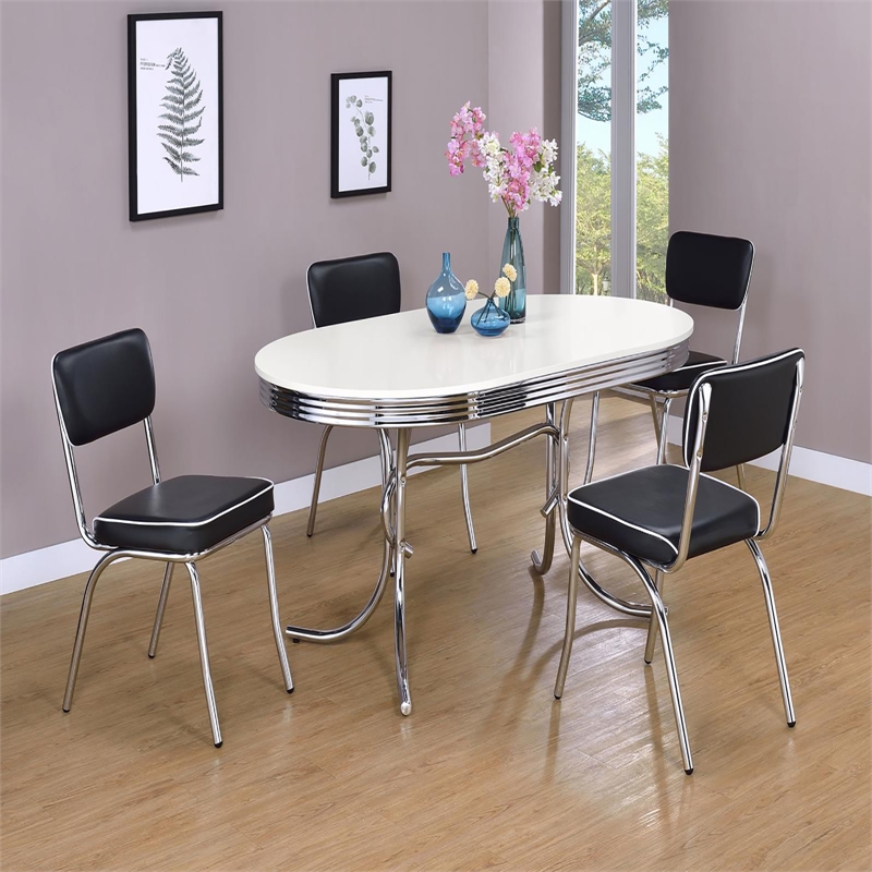 Pemberly Row Set of 2 Upholstered Chrome Frame Dining Side Chairs in Black