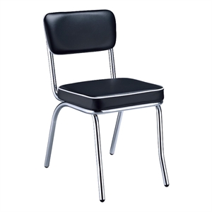 Pemberly Row Set of 2 Upholstered Chrome Frame Dining Side Chairs in Black