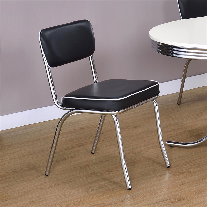 Pemberly Row Set of 2 Upholstered Chrome Frame Dining Side Chairs in Black