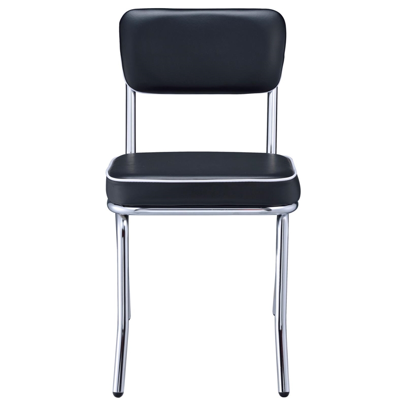 Pemberly Row Set of 2 Upholstered Chrome Frame Dining Side Chairs in Black