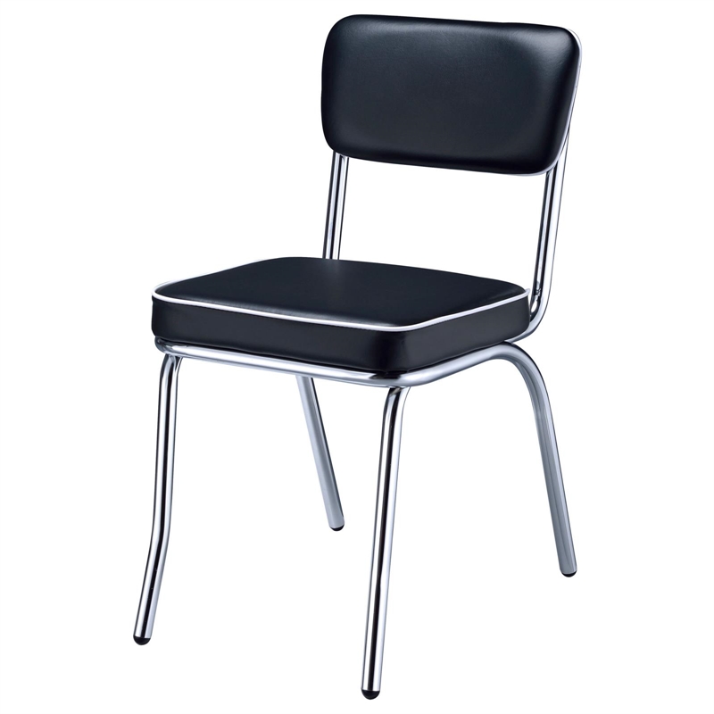 Pemberly Row Set of 2 Upholstered Chrome Frame Dining Side Chairs in Black