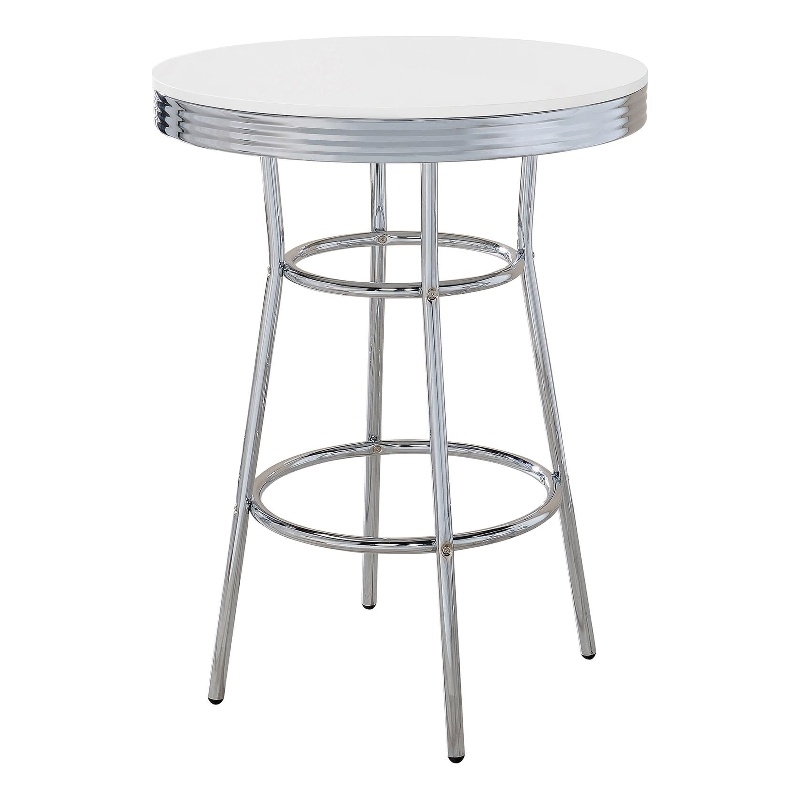 Pemberly Row Round 30-Inch 1950's Bistro Pub Height Bar Table in White