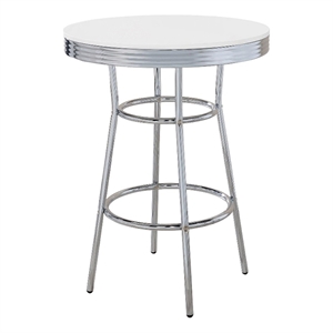 Pemberly Row Round 30-Inch 1950's Bistro Pub Height Bar Table in White