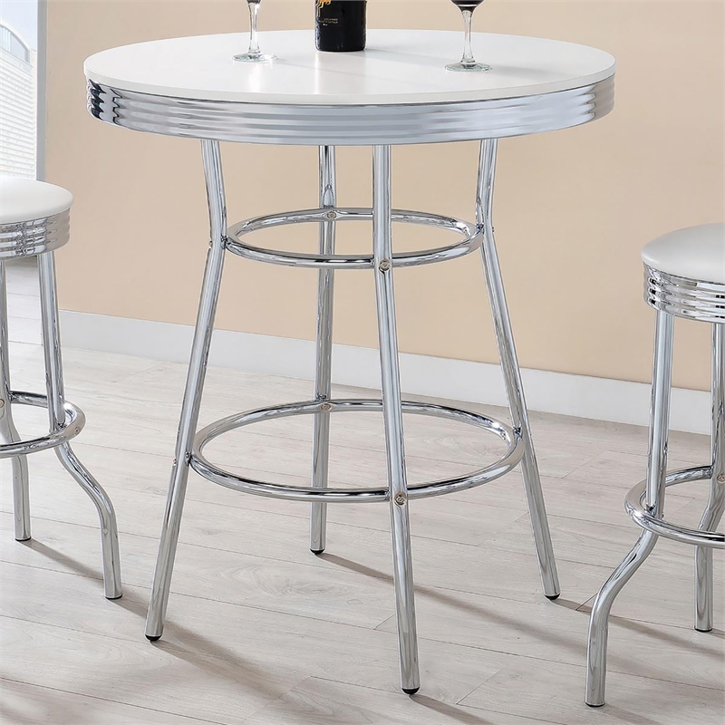 Pemberly Row Round 30-Inch 1950's Bistro Pub Height Bar Table in White