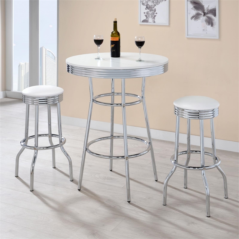 Pemberly Row Round 30-Inch 1950's Bistro Pub Height Bar Table in White
