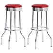 Pemberly Row Set of 2 Upholstered Metal Swivel Bar Stools in Red