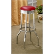 Pemberly Row Set of 2 Upholstered Metal Swivel Bar Stools in Red