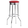 Pemberly Row Set of 2 Upholstered Metal Swivel Bar Stools in Red