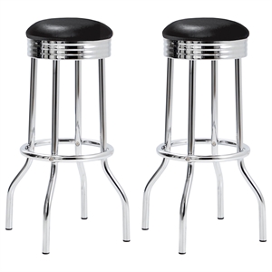 Pemberly Row Upholstered Metal 360-Degree Swivel Bar Stool in Black