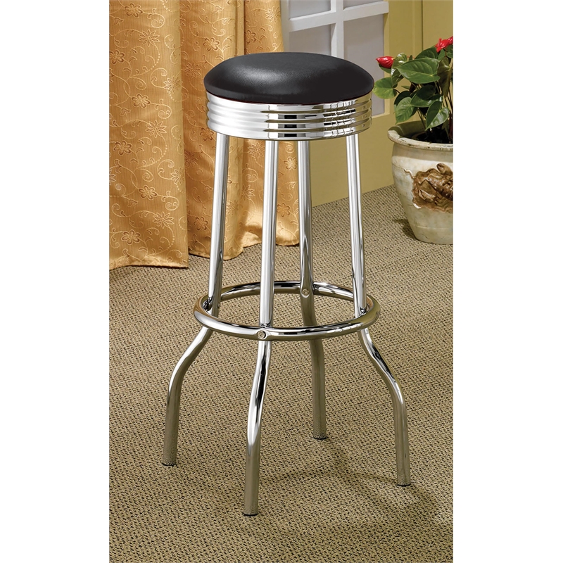 Pemberly Row Upholstered Metal 360-Degree Swivel Bar Stool in Black