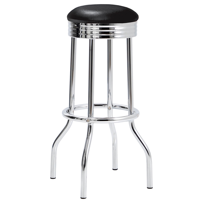 Pemberly Row Upholstered Metal 360-Degree Swivel Bar Stool in Black