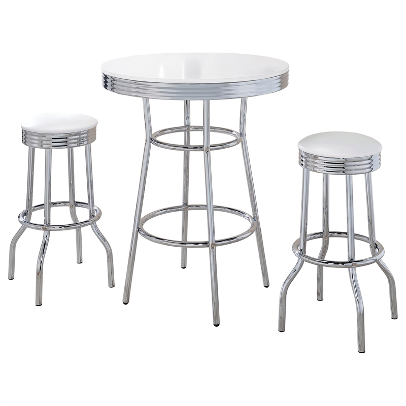 Pemberly Row 3-Piece Round 1950s Bistro Pub Bar Table Set in White