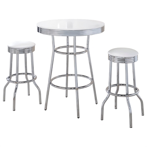 Pemberly Row 3-Piece Round 1950s Bistro Pub Bar Table Set in White