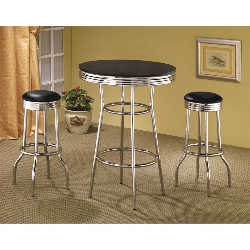 Pemberly Row 3-Piece Round 1950s Bistro Pub Bar Table Set in Black