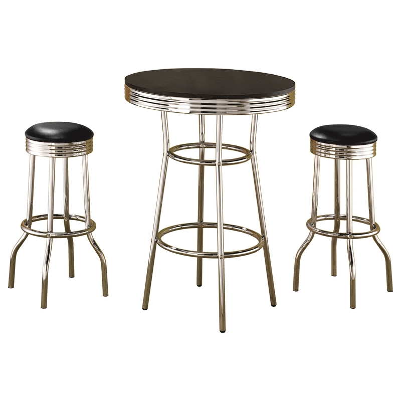 Pemberly Row 3-Piece Round 1950s Bistro Pub Bar Table Set in Black
