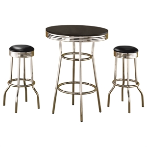 Pemberly Row 3-Piece Round 1950s Bistro Pub Bar Table Set in Black