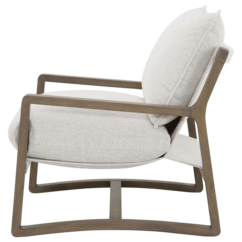 Pemberly Row Boucle Upholstered Wood Arm Accent Chair in Sand