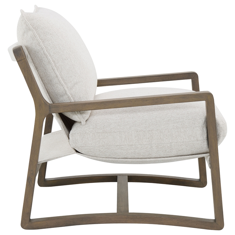 Pemberly Row Boucle Upholstered Wood Arm Accent Chair in Sand