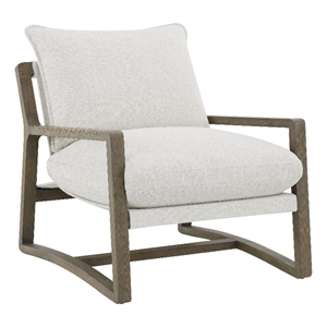 Pemberly Row Boucle Upholstered Wood Arm Accent Chair in Sand
