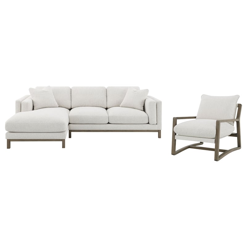 Pemberly Row Boucle Upholstered Left Side Chaise Sectional Sofa in Sand