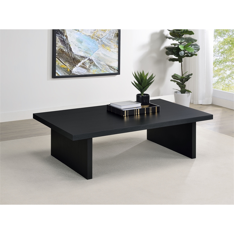 Pemberly Row Rectangular Engineered Laminate Coffee Table in Black