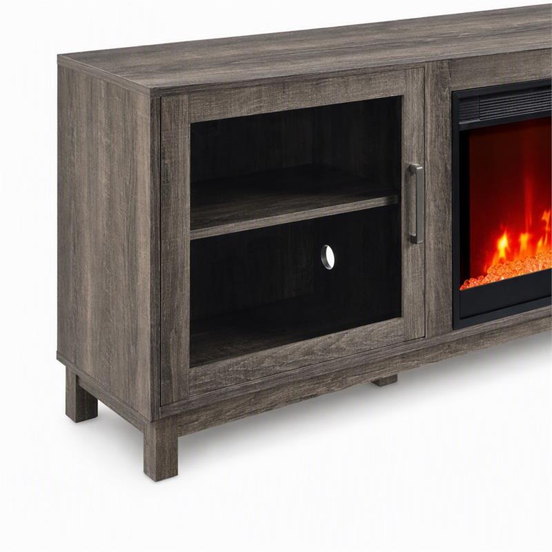 Pemberly Row 2-Piece Set of L-Shape Sectional Sofa & TV Stand with Fireplace