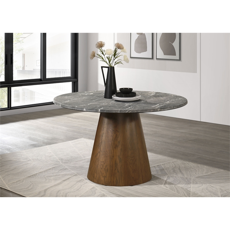 Pemberly Row 50-Inch Round Mid-Century Wood Dining Table in Dark Oak/Gray