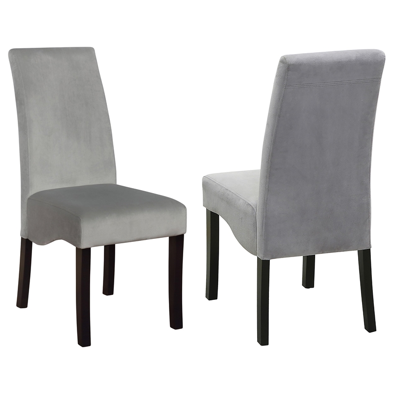 Pemberly Row Velvet Upholstered Dining Side Chair Set of 2 in Grey