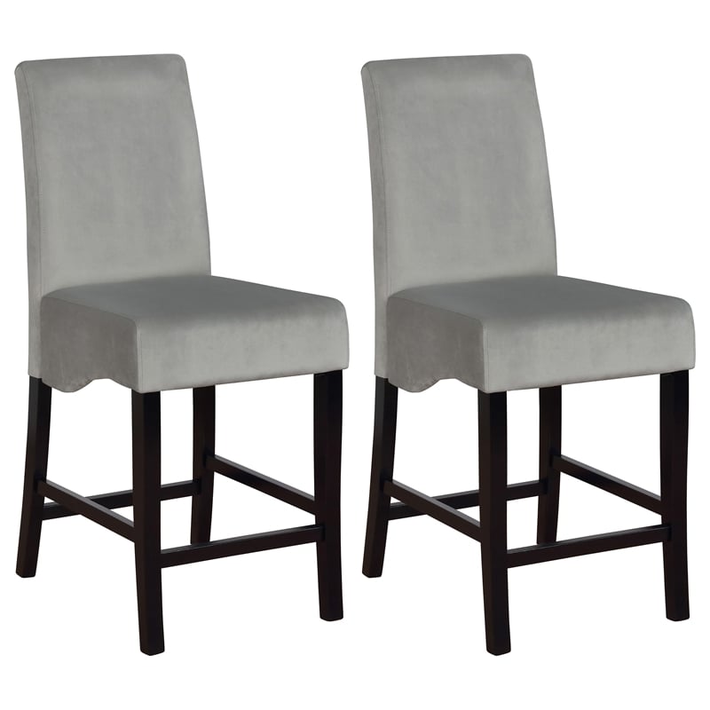 Pemberly Row Velvet Upholstered Counter Height Chair Set of 2 in Grey