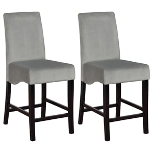 Pemberly Row Velvet Upholstered Counter Height Chair Set of 2 in Grey