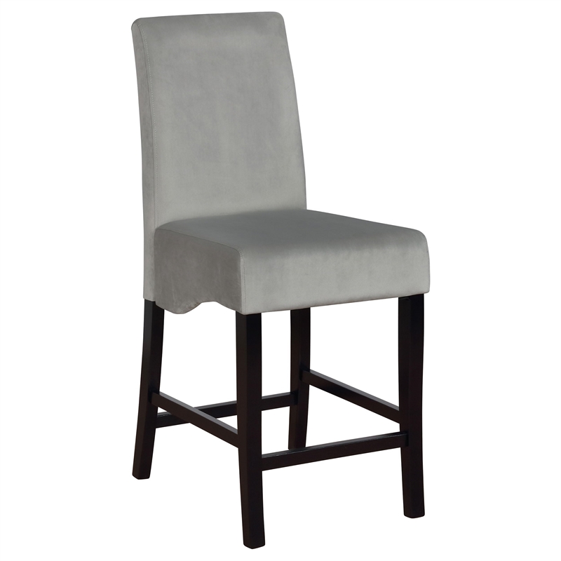 Pemberly Row Velvet Upholstered Counter Height Chair Set of 2 in Grey