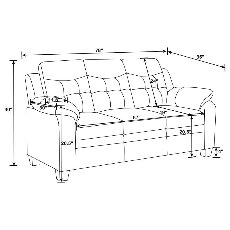 Pemberly Row Upholstered Padded Arm Tufted Leatherette Sofa in Black