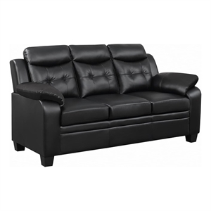 Pemberly Row Upholstered Padded Arm Tufted Leatherette Sofa in Black