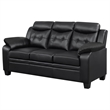 Pemberly Row Upholstered Padded Arm Tufted Leatherette Sofa in Black