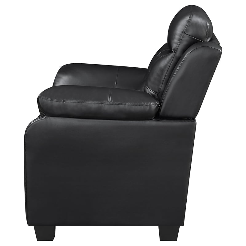 Pemberly Row Upholstered Padded Arm Tufted Leatherette Sofa in Black