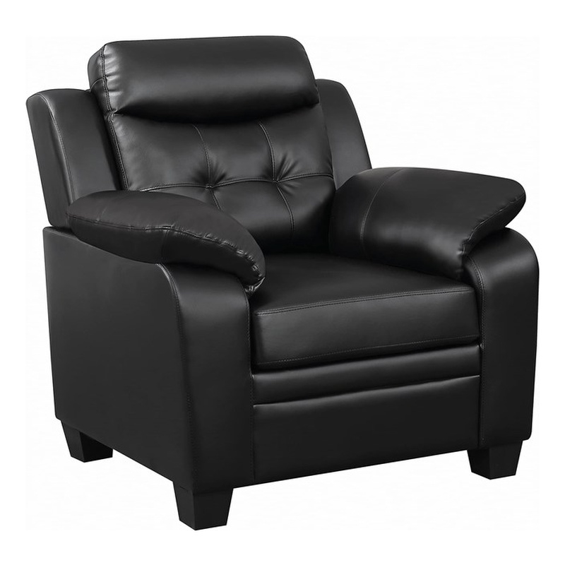 Pemberly Row Upholstered Padded Arm Tufted Accent Chair in Black