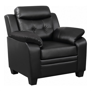 Pemberly Row Upholstered Padded Arm Tufted Accent Chair in Black