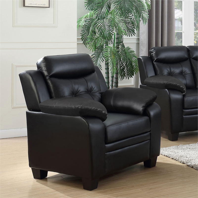 Pemberly Row Upholstered Padded Arm Tufted Accent Chair in Black