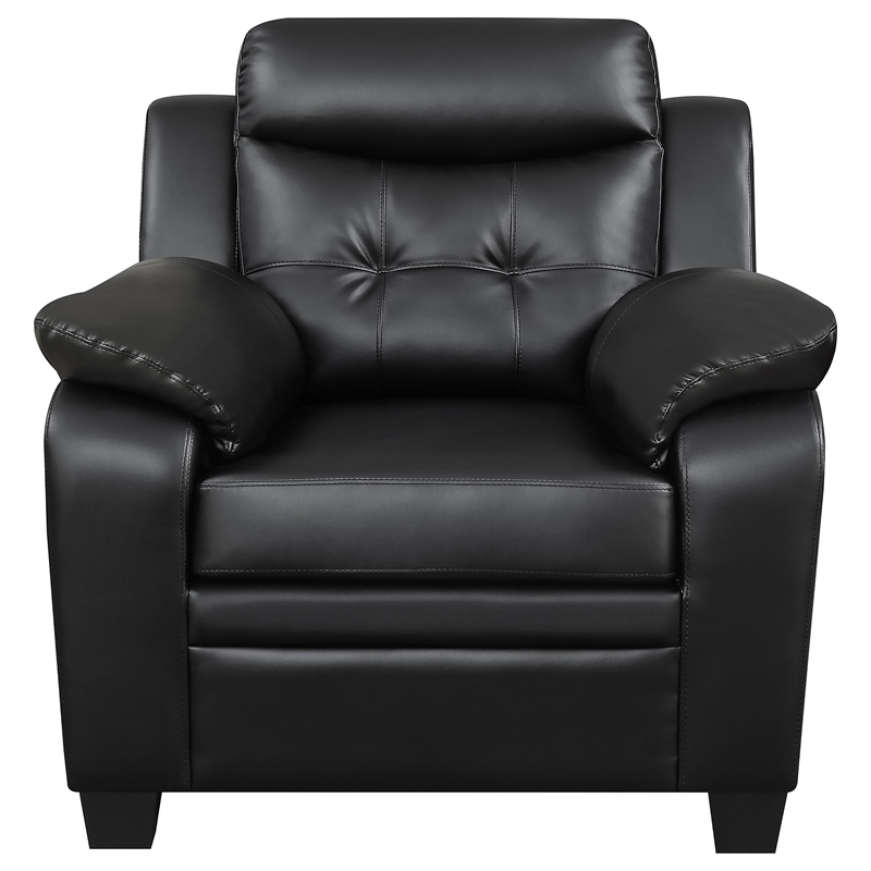Pemberly Row Upholstered Padded Arm Tufted Accent Chair in Black