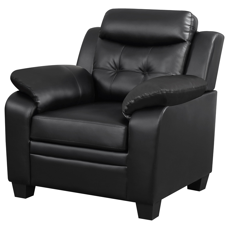 Pemberly Row Upholstered Padded Arm Tufted Accent Chair in Black