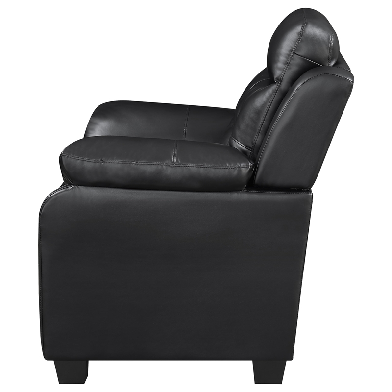 Pemberly Row Upholstered Padded Arm Tufted Accent Chair in Black