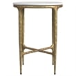 Pemberly Row Round Genuine Marble Top Side Table in White and Gold