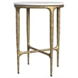 Pemberly Row Round Genuine Marble Top Side Table in White and Gold