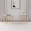 Pemberly Row Round Genuine Marble Top Side Table in White and Gold