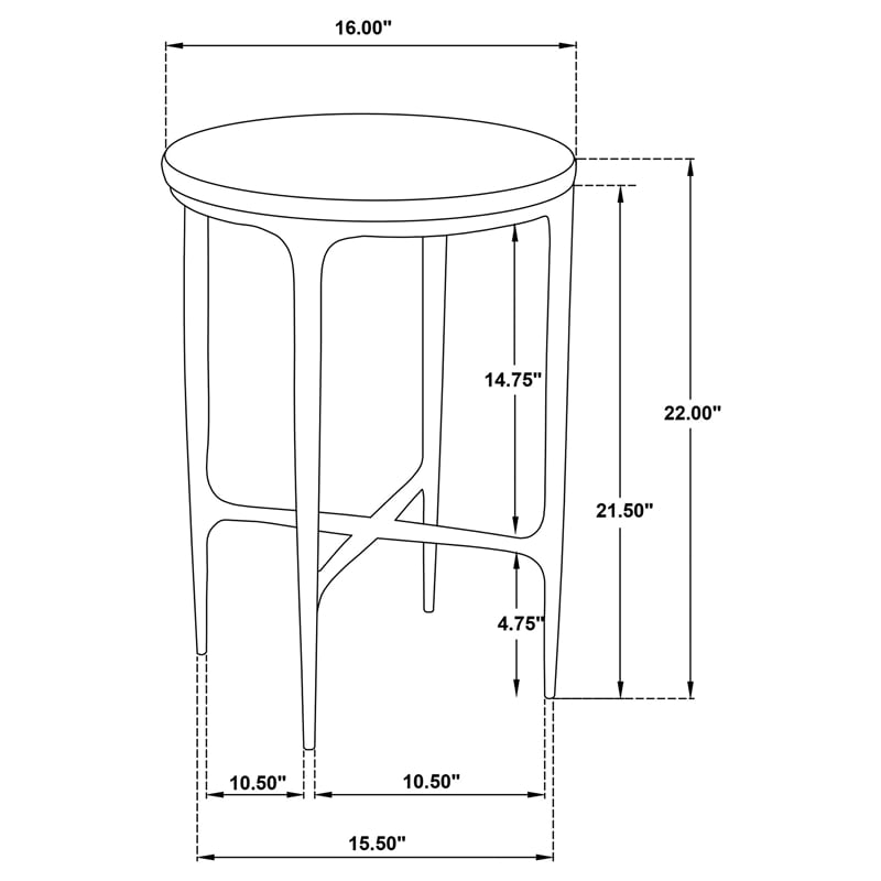 Pemberly Row Round Genuine Marble Top Side Table in White and Gold