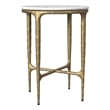 Pemberly Row Round Genuine Marble Top Side Table in White and Gold