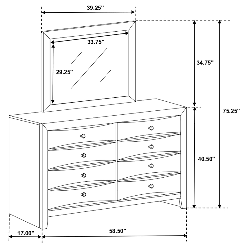 Pemberly Row 8-drawer Dresser with Framed Mirror Set in Black