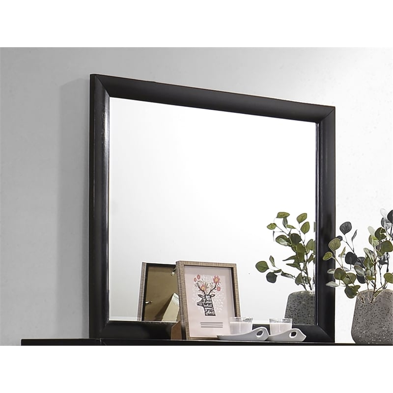 Pemberly Row Contemporary Rectangular Asian Hardwood Mirror in Black